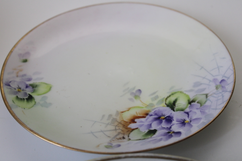 photo of antique vintage china plates all hand painted violets, collection of mismatched floral dishes #6