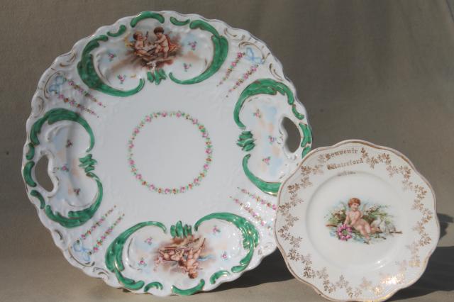 photo of antique vintage china plates w/ flowers & cherub angels, shabby french country chic style #1