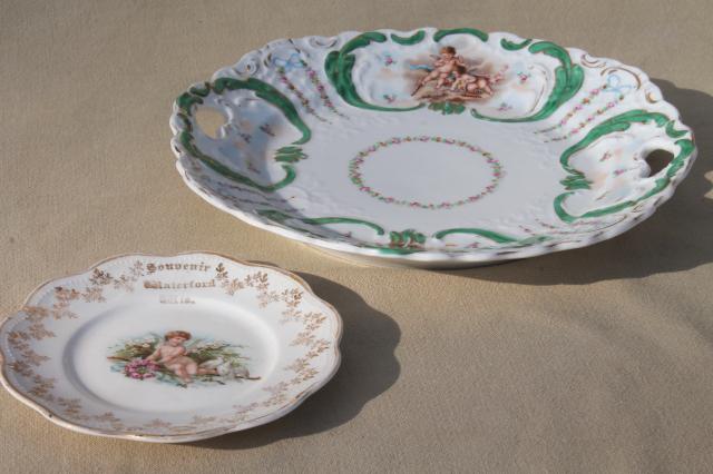 photo of antique vintage china plates w/ flowers & cherub angels, shabby french country chic style #3