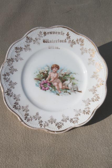 photo of antique vintage china plates w/ flowers & cherub angels, shabby french country chic style #8