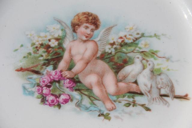 photo of antique vintage china plates w/ flowers & cherub angels, shabby french country chic style #10