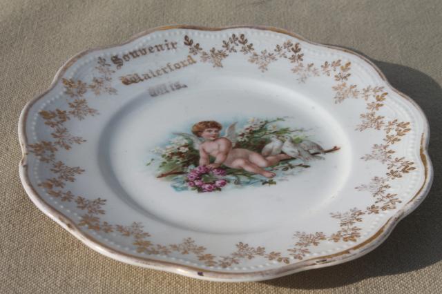 photo of antique vintage china plates w/ flowers & cherub angels, shabby french country chic style #11