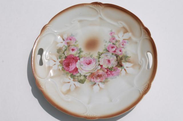 photo of antique vintage china plates w/ hand painted roses, shabby chic cabbage rose florals #2