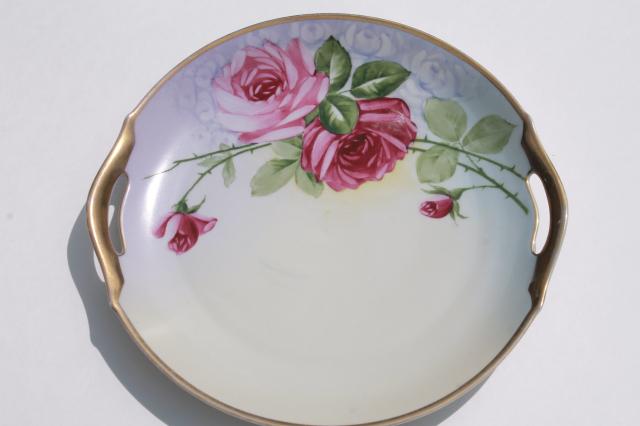 photo of antique vintage china plates w/ hand painted roses, shabby chic cabbage rose florals #3