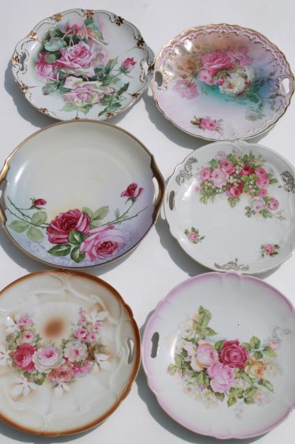 photo of antique vintage china plates w/ hand painted roses, shabby chic cabbage rose florals #5