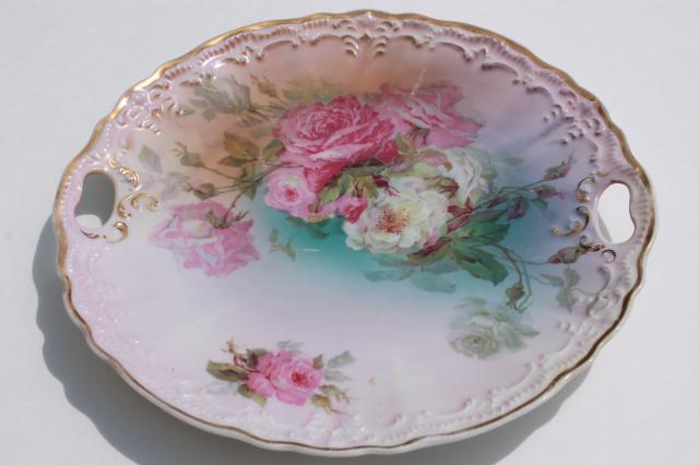 photo of antique vintage china plates w/ hand painted roses, shabby chic cabbage rose florals #6