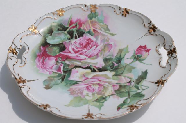 photo of antique vintage china plates w/ hand painted roses, shabby chic cabbage rose florals #7