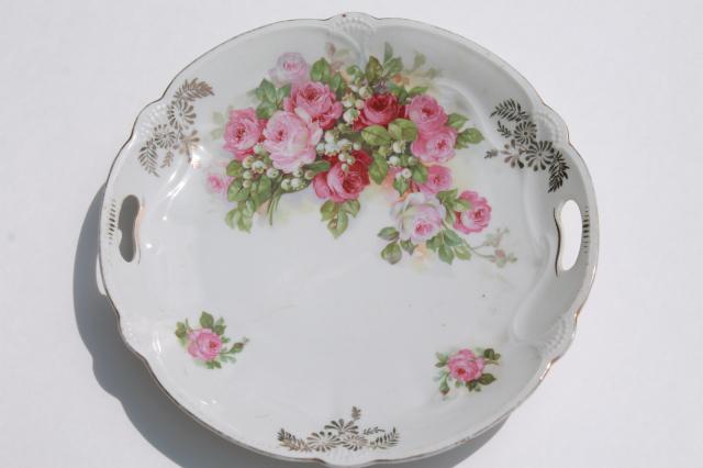 photo of antique vintage china plates w/ hand painted roses, shabby chic cabbage rose florals #10