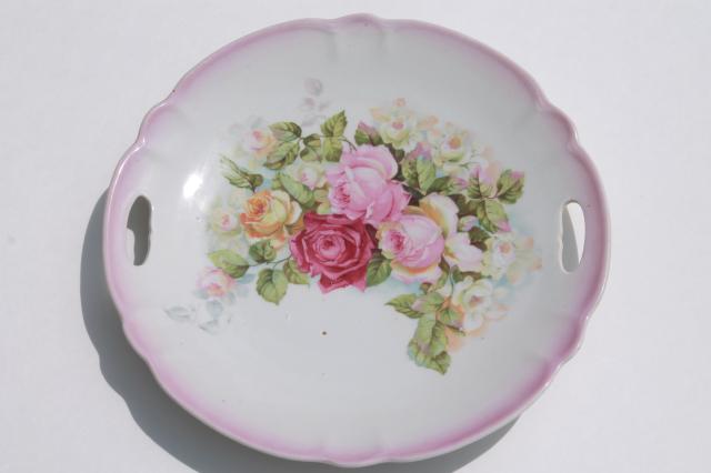 photo of antique vintage china plates w/ hand painted roses, shabby chic cabbage rose florals #11