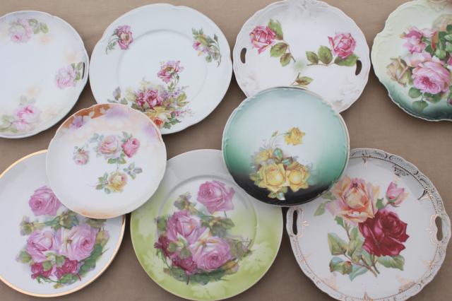 photo of antique vintage china plates w/ hand painted roses, shabby chic cabbage rose florals #1