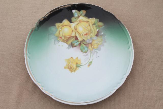 photo of antique vintage china plates w/ hand painted roses, shabby chic cabbage rose florals #2