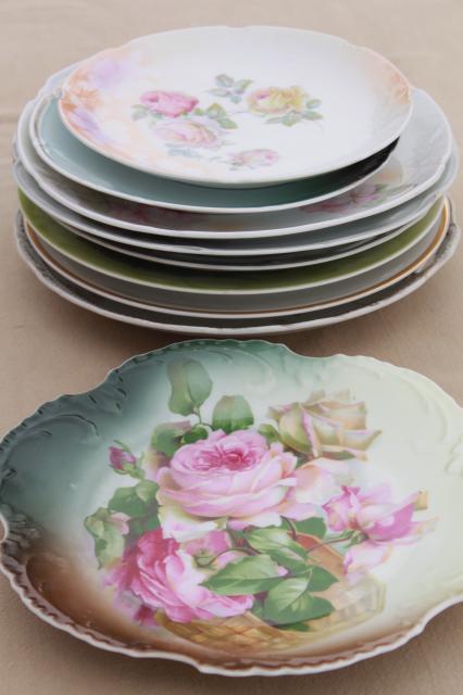 photo of antique vintage china plates w/ hand painted roses, shabby chic cabbage rose florals #5