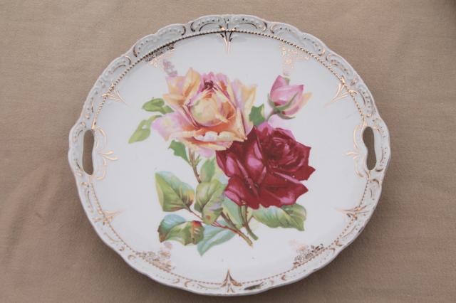 photo of antique vintage china plates w/ hand painted roses, shabby chic cabbage rose florals #6