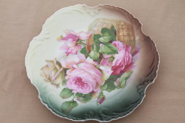 photo of antique vintage china plates w/ hand painted roses, shabby chic cabbage rose florals #7