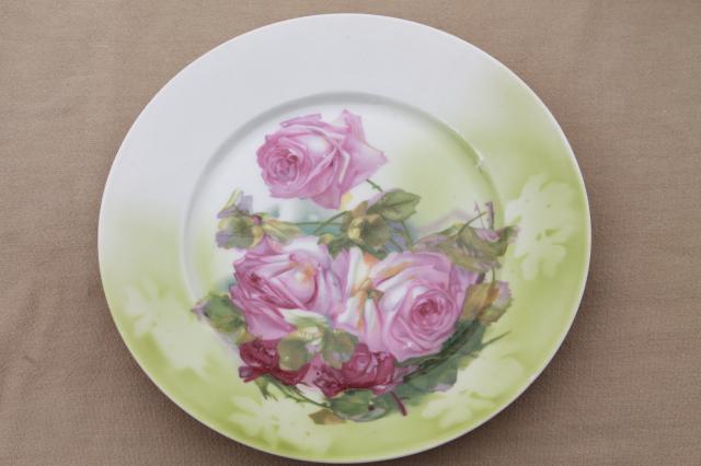 photo of antique vintage china plates w/ hand painted roses, shabby chic cabbage rose florals #8