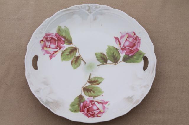 photo of antique vintage china plates w/ hand painted roses, shabby chic cabbage rose florals #9