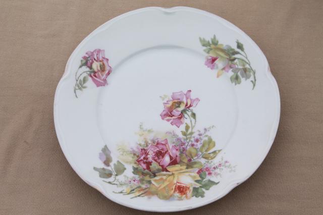 photo of antique vintage china plates w/ hand painted roses, shabby chic cabbage rose florals #10