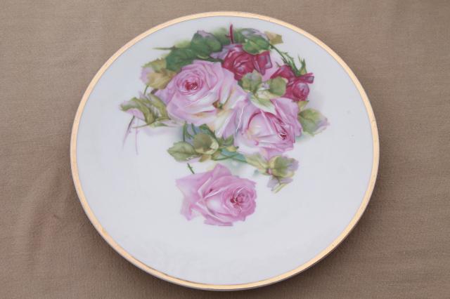 photo of antique vintage china plates w/ hand painted roses, shabby chic cabbage rose florals #12