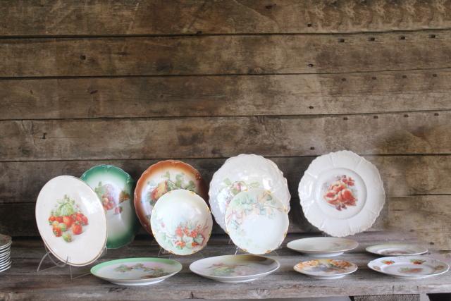 photo of antique & vintage china plates, mismatched collection fruit nuts berries painted designs #1