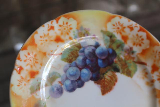 photo of antique & vintage china plates, mismatched collection fruit nuts berries painted designs #7