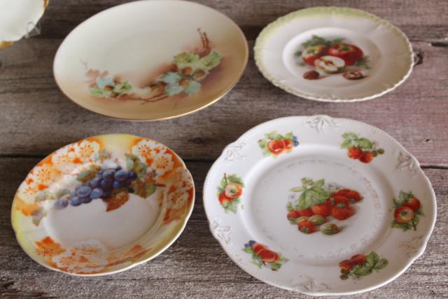 photo of antique & vintage china plates, mismatched collection fruit nuts berries painted designs #12