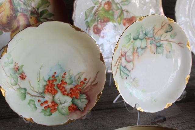 photo of antique & vintage china plates, mismatched collection fruit nuts berries painted designs #15