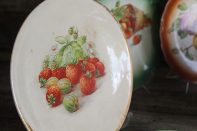 photo of antique & vintage china plates, mismatched collection fruit nuts berries painted designs #17