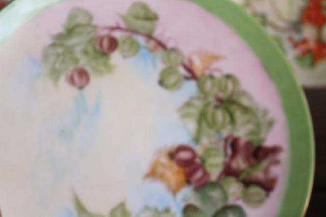 photo of antique & vintage china plates, mismatched collection fruit nuts berries painted designs #18