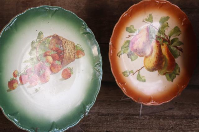 photo of antique & vintage china plates, mismatched collection fruit nuts berries painted designs #19