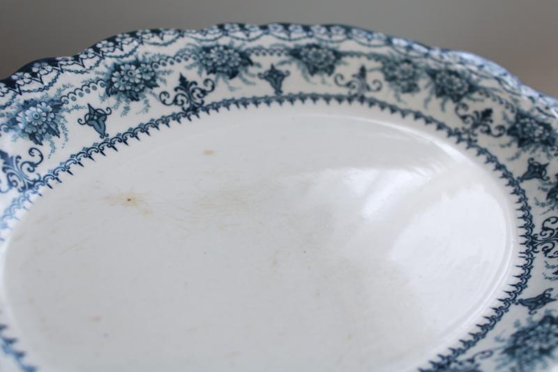 photo of antique vintage china platters teal green blue transferware patterns mismatched stack #15