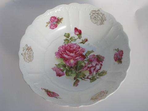 photo of antique vintage china serving bowls, big pink cabbage roses floral #2