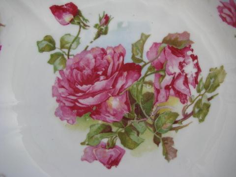 photo of antique vintage china serving bowls, big pink cabbage roses floral #3