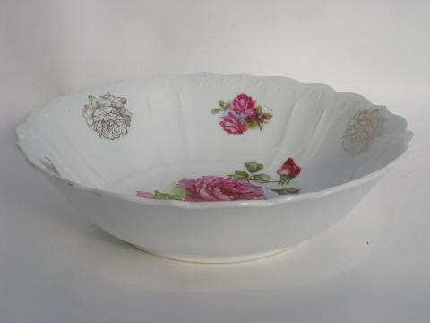 photo of antique vintage china serving bowls, big pink cabbage roses floral #4