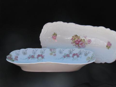 photo of antique vintage china serving dishes, pink roses porcelain celery trays #1