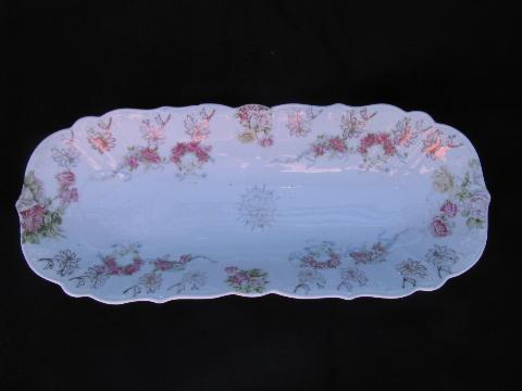 photo of antique vintage china serving dishes, pink roses porcelain celery trays #2