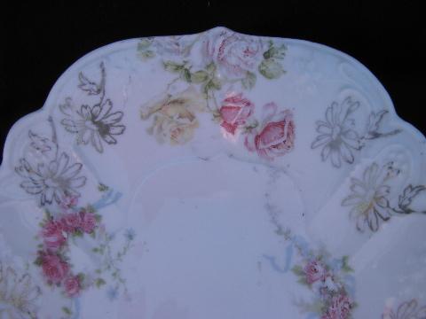 photo of antique vintage china serving dishes, pink roses porcelain celery trays #4