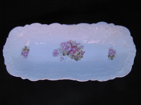 photo of antique vintage china serving dishes, pink roses porcelain celery trays #5