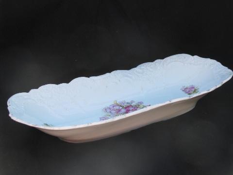 photo of antique vintage china serving dishes, pink roses porcelain celery trays #6