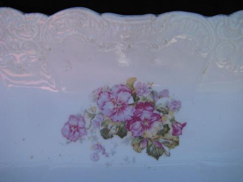 photo of antique vintage china serving dishes, pink roses porcelain celery trays #7