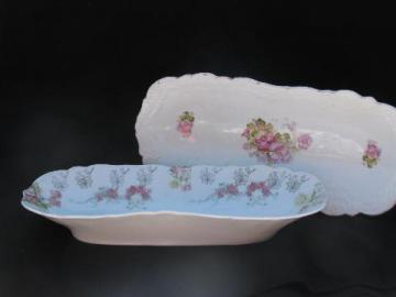 catalog photo of antique vintage china serving dishes, pink roses porcelain celery trays