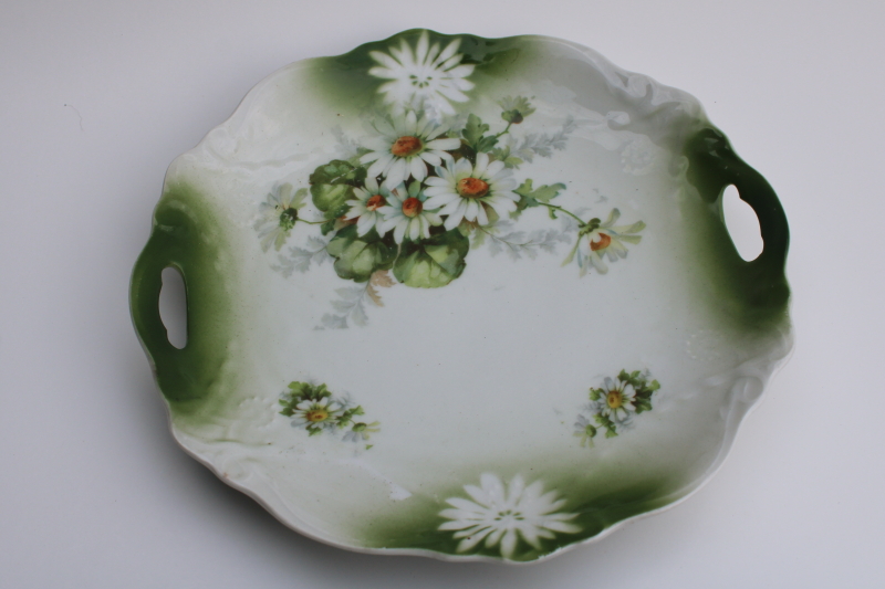 photo of antique vintage china tray or serving plate Germany mark, daisies floral green & white #1