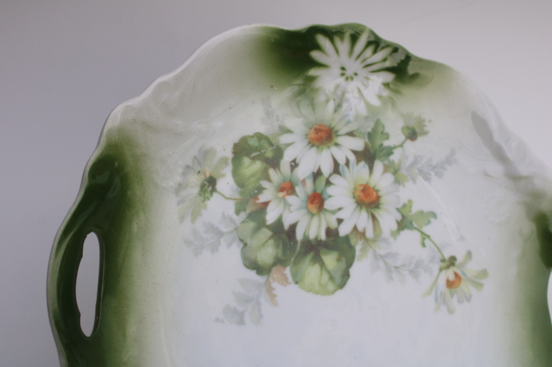 photo of antique vintage china tray or serving plate Germany mark, daisies floral green & white #2