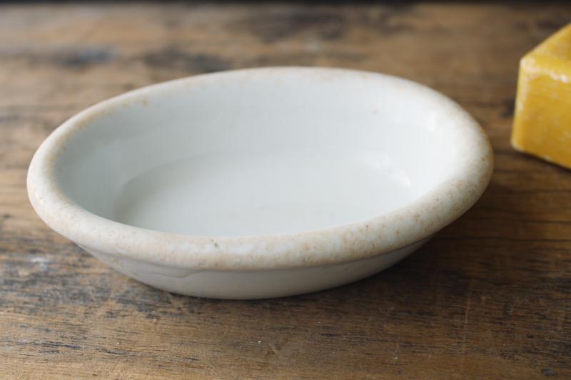 photo of antique vintage chunky white ironstone soap dish, heavy old porcelain china #3