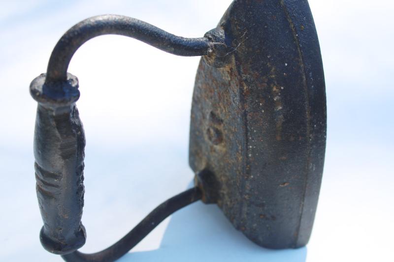 photo of antique vintage clothes iron, #5 cast iron flat sadiron w/ handle #4