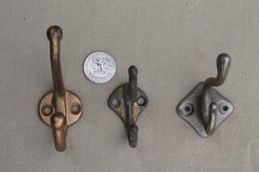 photo of antique & vintage coat hooks, lot of 22 assorted old wall hooks  triple hooks w/ acorn finials #3