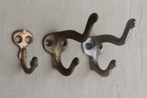 photo of antique & vintage coat hooks, lot of 22 assorted old wall hooks  triple hooks w/ acorn finials #4