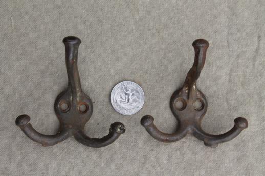 photo of antique & vintage coat hooks, lot of 22 assorted old wall hooks  triple hooks w/ acorn finials #9