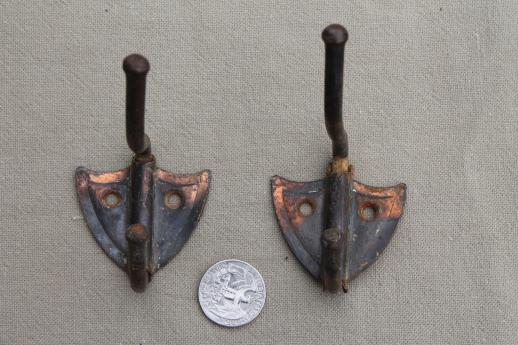 photo of antique & vintage coat hooks, lot of 22 assorted old wall hooks  triple hooks w/ acorn finials #11