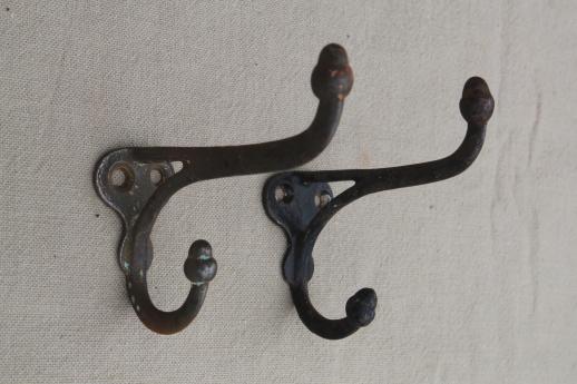 photo of antique & vintage coat hooks, lot of 22 assorted old wall hooks  triple hooks w/ acorn finials #12