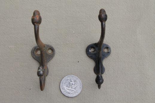 photo of antique & vintage coat hooks, lot of 22 assorted old wall hooks  triple hooks w/ acorn finials #13